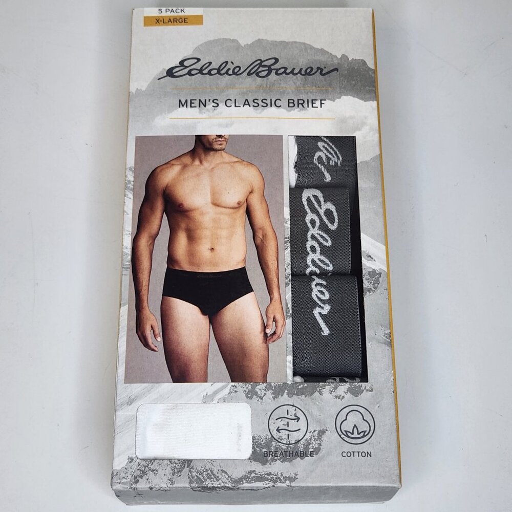 Eddie Bauer Men's XL White 100% Cotton Classic Low Rise Briefs Underwear 5 Pack